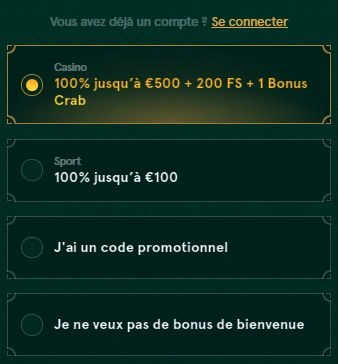 Bonus de bienvenue Casinia Casino