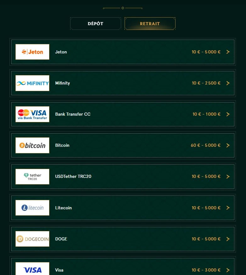 Dépôt Casinia Casino