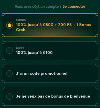 Bonus de bienvenue au Casinia Casino